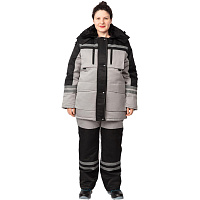 Костюм рабочий зимний женский з03-КПК с СОП серый/чёрный (размер 64-66, рост 170-176)