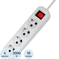Сетевой фильтр PROGIX SF4PW10 4р/10м белый, 3х0,75мм, 10А/2000Вт