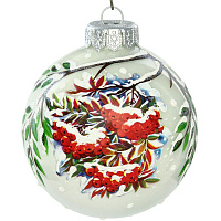 Шар новогодний Коломеев Снежная рябина стекло белый (диаметр 8 см) фото Шар новогодний Коломеев Снежная рябина стекло белый (диаметр 8 см)