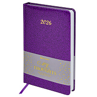 Ежедневник датированный 2026 А5 138x213мм BRAUBERG Sparkle, под кожу, блестки, фиолетовый, 117438 фото Ежедневник датированный 2026 А5 138x213мм BRAUBERG Sparkle, под кожу, блестки, фиолетовый, 117438