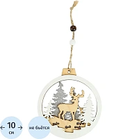 Ёлочная игрушка Miland Деревянная подвеска Зимняя опушка дерево разноцветная (диаметр 10 см)