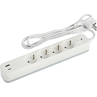 Сетевой фильтр Эра USF-4es-1.5m-2xUSBAC-W 4 розетки + 2 USB на 1.5 метра фото Сетевой фильтр Эра USF-4es-1.5m-2xUSBAC-W 4 розетки + 2 USB на 1.5 метра