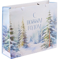Пакет подарочный ламинированный Дарите Счастье Зимний лес (30x26x9 см)