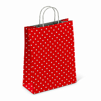 Крафт-пакет бумажный "Горох на красном" 22х12х25 см, с кручеными ручками, 100 г/м2, белый, 112979 фото Крафт-пакет бумажный "Горох на красном" 22х12х25 см, с кручеными ручками, 100 г/м2, белый, 112979