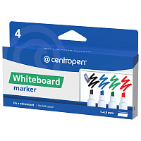 Маркеры стираемые для белой доски НАБОР 4 шт., 4 ЦВЕТА, CENTROPEN "Dry-Wipe", 8569/4, 1-4,5 мм, 585690401