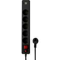 Сетевой фильтр Гарнизон ECL-5-U2-B-1.8 на 5 розеток 1.8 метра + 2 USB фото Сетевой фильтр Гарнизон ECL-5-U2-B-1.8 на 5 розеток 1.8 метра + 2 USB