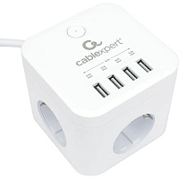 Сетевой фильтр Cablexpert Cube на 3 розетки 1.5 метра + 4 USB (CUBE-3-U4-W-1.5) фото Сетевой фильтр Cablexpert Cube на 3 розетки 1.5 метра + 4 USB (CUBE-3-U4-W-1.5)