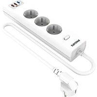 Сетевой фильтр Philips CHP8236WB/51 3р/3м с USB, 10А, белый фото Сетевой фильтр Philips CHP8236WB/51 3р/3м с USB, 10А, белый
