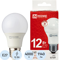 Лампа светодиодная In Home LED-A60-VC 12Вт Е27 4000К 1140Лм матовая фото Лампа светодиодная In Home LED-A60-VC 12Вт Е27 4000К 1140Лм матовая
