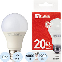 Лампа светодиодная In Home LED-A60-VC 20Вт Е27 4000К 1900Лм матовая фото Лампа светодиодная In Home LED-A60-VC 20Вт Е27 4000К 1900Лм матовая