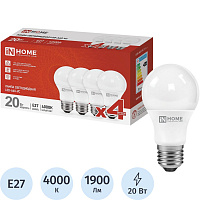 Лампа светодиодная In Home LED-A60-VC 4PACK 20Вт Е27 4000К 1900Лм матовая (4 штуки в упаковке) фото Лампа светодиодная In Home LED-A60-VC 4PACK 20Вт Е27 4000К 1900Лм матовая (4 штуки в упаковке)