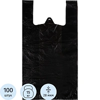 Пакет-майка ПНД, 30+18х56 см, черный, 28 мкм, Комус, 100шт/уп