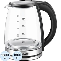 Чайник SCARLETT SC-EK27G103, 1,8 л, 1800 Вт, закрытый нагревательный элемент, стекло, черный