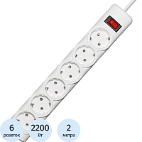 Сетевой фильтр PROGIX PG630 6р/2м/2,2кВт/10А заземеление, белый,ПВС 3х0.75