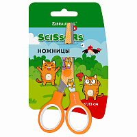 Ножницы 130 мм оранжевые, с цветной печатью "Котики", закругленные, BRAUBERG KIDS, 238351 фото Ножницы 130 мм оранжевые, с цветной печатью "Котики", закругленные, BRAUBERG KIDS, 238351