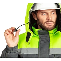 Куртка рабочая зимняя мужская з08-КУ с СОП серая/лайм из ткани грета (размер 112-116 (56-58), рост 170-176)