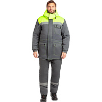 Куртка рабочая зимняя мужская з08-КУ с СОП серая/лайм из ткани грета (размер 48-50, рост 182-188)