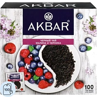 Чай чёрный Akbar Малина и Черника 100 пакетиков фото Чай чёрный Akbar Малина и Черника 100 пакетиков