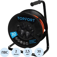 Удлинитель Topfort ПВС 2х2,5кв.мм, 30м на пласт.катушке, 4 роз. б/з, IP44
