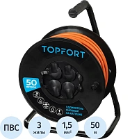 Удлинитель Topfort ПВС 3х1,5кв.мм, 50м на пласт.катушке, 4 роз. с/з, IP44 фото Удлинитель Topfort ПВС 3х1,5кв.мм, 50м на пласт.катушке, 4 роз. с/з, IP44