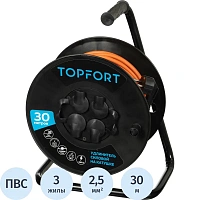 Удлинитель Topfort ПВС 3х2,5кв.мм, 30м на пласт.катушке, 4 роз. с/з, IP44 фото Удлинитель Topfort ПВС 3х2,5кв.мм, 30м на пласт.катушке, 4 роз. с/з, IP44