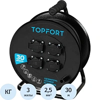 Удлинитель на катушке TOPFORT КГтп-ХЛ 3х2.5 кв.мм 30 м 16 А с заземлением 4 розетки (TEH303-195) фото Удлинитель на катушке TOPFORT КГтп-ХЛ 3х2.5 кв.мм 30 м 16 А с заземлением 4 розетки (TEH303-195)