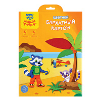 Картон бархатный А4, Мульти-Пульти, 5л., 5цв., в папке, "Приключения Енота фото Картон бархатный А4, Мульти-Пульти, 5л., 5цв., в папке, "Приключения Енота