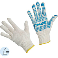 Перчатки рабочие защитные Комус хлопковые/полиэфирные с ПВХ покрытием белые (точка, 5 нитей, 10 класс, размер 8, 10 пар в упаковке)