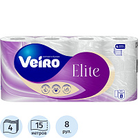 Бумага туалетная Veiro Elite 4-слойная белая (8 рулонов в упаковке) фото Бумага туалетная Veiro Elite 4-слойная белая (8 рулонов в упаковке)