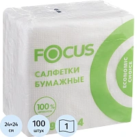 Салфетки бумажные Focus Economic Choice 1-слойные 24x24 см белые (100 листов в пачке) фото Салфетки бумажные Focus Economic Choice 1-слойные 24x24 см белые (100 листов в пачке)