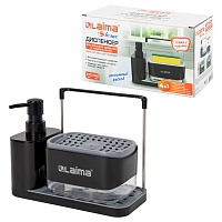 Диспенсер/дозатор DUET+ для мыла и моющего средства + губка, с держателем для тряпки, ЧЕРНЫЙ, 11х22х12 см, LAIMA HOME, 700046 фото Диспенсер/дозатор DUET+ для мыла и моющего средства + губка, с держателем для тряпки, ЧЕРНЫЙ, 11х22х12 см, LAIMA HOME, 700046