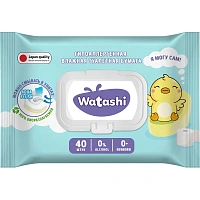 Бумага туалетная влажная WATASHI для детей 0+ big-pack с крышкой 40шт/уп фото Бумага туалетная влажная WATASHI для детей 0+ big-pack с крышкой 40шт/уп