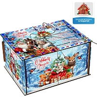 Новогодний сладкий подарок Посылка символ Фанера 500 грамм, K048