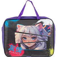 Папка для тетрадей Девушка с ушками А4 с 1 отделением на молнии с ручками