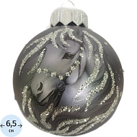 Ёлочный шар новогодний Коломеев Лошадка контурная стекло серый (диаметр 6.5 см) фото Ёлочный шар новогодний Коломеев Лошадка контурная стекло серый (диаметр 6.5 см)