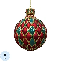 Игрушка Украшение НГ подвесное из стекла и полирезины 8x8x10,8см арт.95564 фото Игрушка Украшение НГ подвесное из стекла и полирезины 8x8x10,8см арт.95564