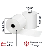 Ролики для касс 80мм,42м,вт.12,т/б,44гр/м2,12шт/уп(спайка)