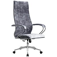 Кресло для руководителя эргономичное Метта светло-серое/чёрное (ткань, металл)