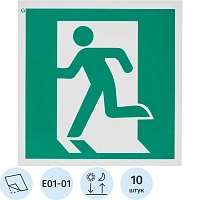 Знак безопасности E01-01 Выход здесь (левостор),пленка ф/л,200х200 10шт/уп