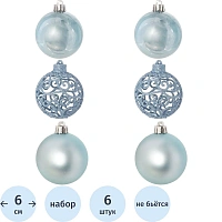 Набор шаров ёлочных Сказка пластик голубые (диаметр 6 см, 6 штук в упаковке)