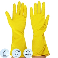 Перчатки многоразовые КЩС латексные MitRa Professional с хлопковым напылением жёлтые (размер 6.5-7 (S), 12 пар в упаковке)