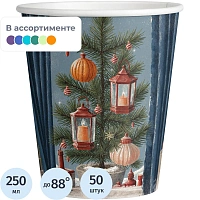 Стакан одноразовый бумажный Комус Ёлочные истории 250/280 мл (50 штук в упаковке)