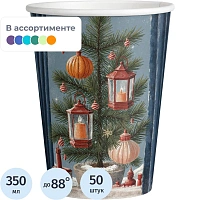 Стакан одноразовый бум 1сл 350 мл d-90мм Елочные истории  50шт/уп