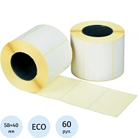 Термоэтикетки 58х40 мм ЭКО 40 мм диаметр втулки для маркетплейсов (60 рулонов по 580 этикеток)