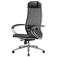 Кресло офисное МЕТТА "К-16" хром, ткань-сетка/экокожа, сиденье мягкое, черное