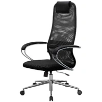 Кресло офисное МЕТТА "SU-B-8" хром, ткань-сетка, сиденье мягкое, черное