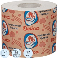 Бумага туалетная Delica 1 слой 36 метров на втулке 32 рул/уп