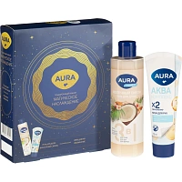 Подарочный набор AURA Гель д/душ Молоч смузи250мл+Кремд/рук АквКомУвл75 мл