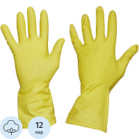 Перчатки МНОГОРАЗОВЫЕ латексные AVIORA, хлопчатобумажное напыление, размер 7-8, M (средний), желтые, вес 35 г, 402-567