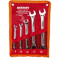 Набор ключей комбинир. трещ. 5шт.(8-19мм) CrV, зерк. хром. REXANT 12-4841-1